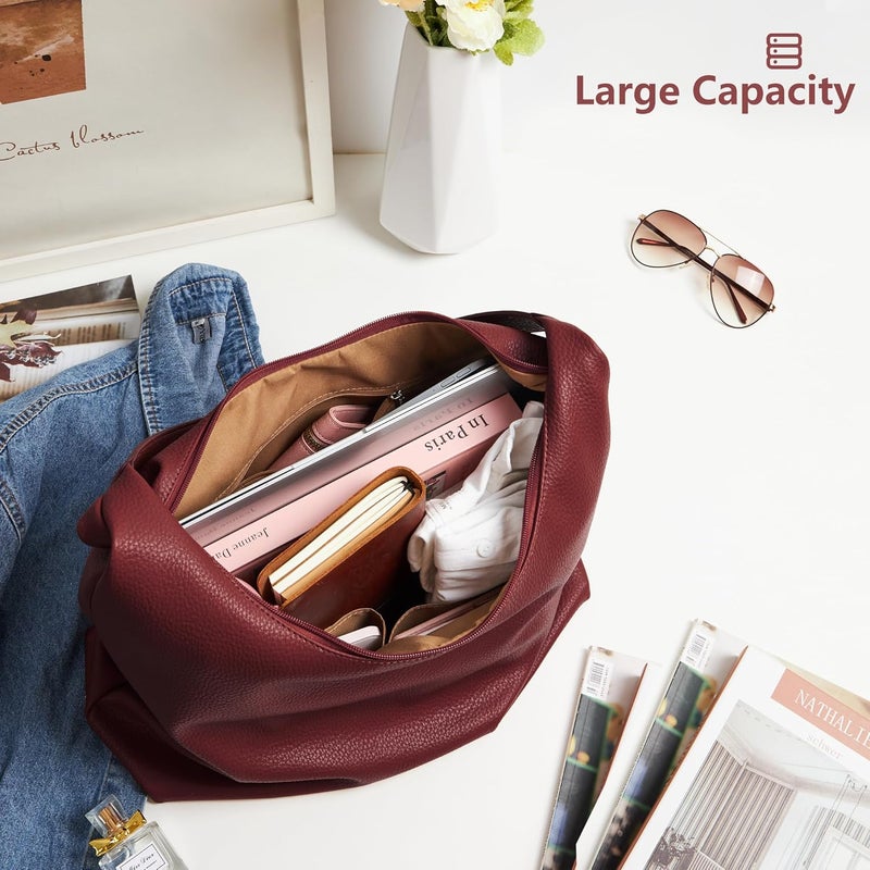 KALIDI Casual Tote Bag Vegan Leather Hobo Zipper Work Bag Weekender Shoulder for Women Shoulder Travel Purse - Image 5